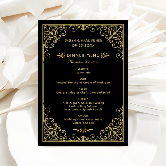 Vintage Black and Gold Art Deco Wedding Menu (Creator Uploaded)