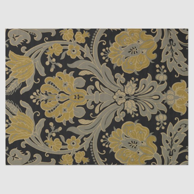 Vintage Black and Gold Baroque Scrolls Tissue Paper (Front)