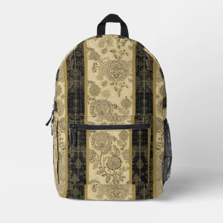 Vintage Black and Gold Damask Floral Tapestry Printed Backpack