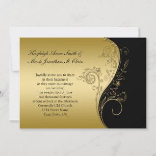 Vintage Black and Gold Floral Swirls Wedding Invitation