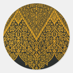 Vintage Black and Gold Indian Floral Pattern Classic Round Sticker