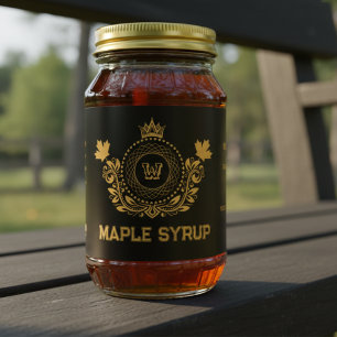 Vintage Black and Gold Monogram Maple Syrup Label