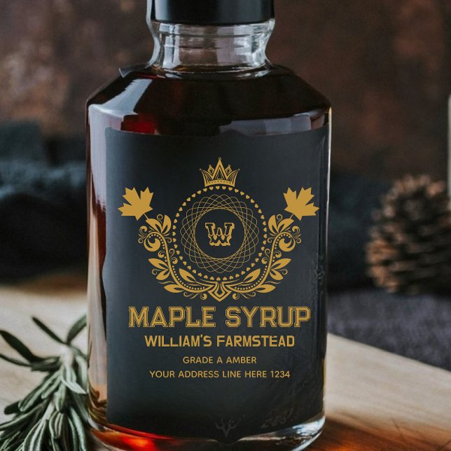 Vintage Black and Gold Monogram Maple Syrup Label (Creator Uploaded)