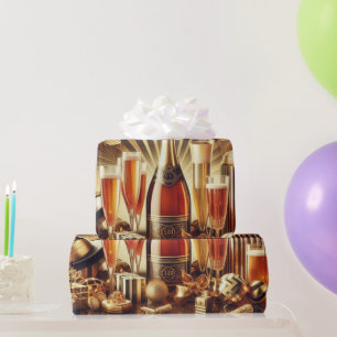 Vintage Black and Gold New Year Wrapping Paper