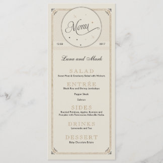 Vintage Black and Gold Night Sky Menu Cards