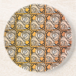 Vintage black and gold Roses floral pattern Coaster