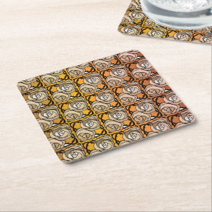 Vintage black and gold Roses floral pattern Square Paper Coaster
