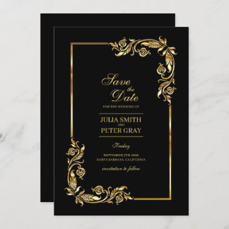 Vintage Black and Gold Royal Save The Date Invitation