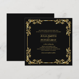 Vintage Black and Gold Royal Wedding Invitation