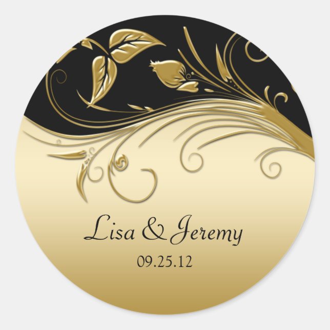 Vintage Black and Gold Save The Date Sticker (Front)