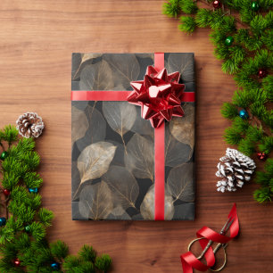 Vintage Black and Gold Skeleton Leaves Wrapping Paper