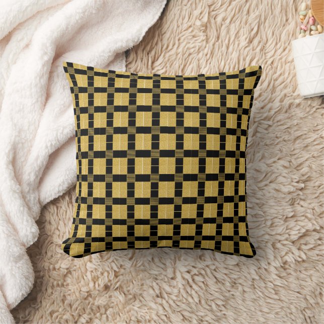Vintage Black and golden Bufallo plaid pattern Cushion (Blanket)