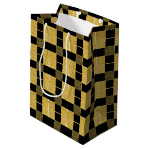 Vintage Black and golden Bufallo plaid pattern Medium Gift Bag