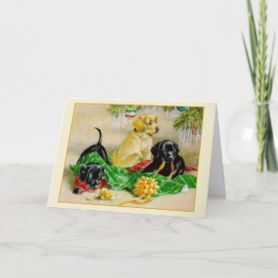 Vintage Black and Golden Retriever Christmas Card