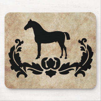 Vintage Black and Ivory Damask Horse Mouse Mat