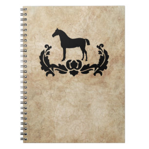 Vintage Black and Ivory Damask Horse Notebook