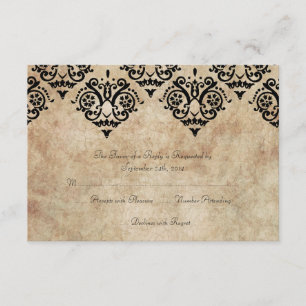 Vintage Black and Ivory Damask Wedding RSVP Card