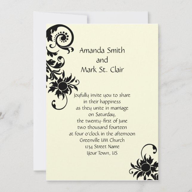 Vintage Black and Ivory Wedding Invitation (Front)