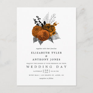 Vintage Black and Orange Halloween Floral Wedding Postcard