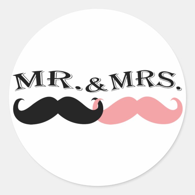 Vintage Black and Pink Moustache Classic Round Sticker (Front)