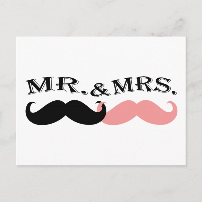 Vintage Black and Pink Moustache Postcard (Front)