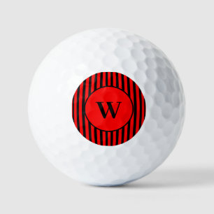 Vintage Black and Red Classic Striped Initial Golf Balls