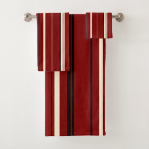 Vintage black and red stripes bath towel set