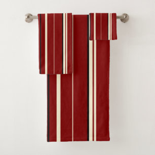 Vintage black and red stripes bath towel set