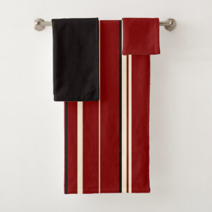Vintage black and red stripes  bath towel set