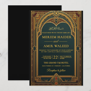 Vintage Black and Silver Art Deco Islamic weeding Invitation