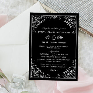 Vintage Black and Silver Art Deco Wedding Invitation