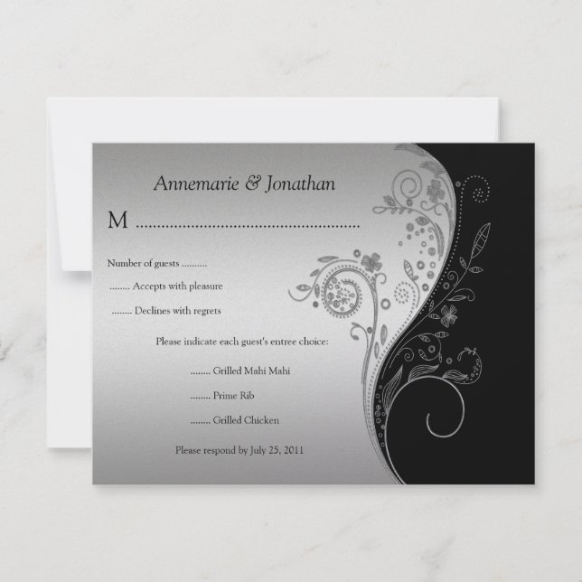 Vintage Black and Silver Floral RSVP (Front)