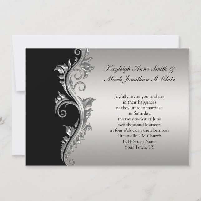 Vintage Black and Silver Wedding Invitation (Front)