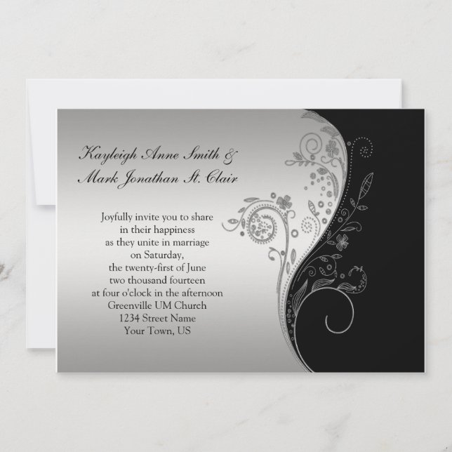Vintage Black and Silver Wedding Invitation (Front)