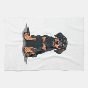 Vintage Black and Tan Dog Back View Illustration P Tea Towel