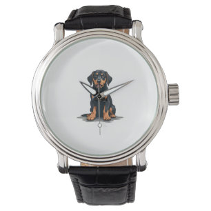 Vintage Black and Tan Dog Back View Illustration P Watch