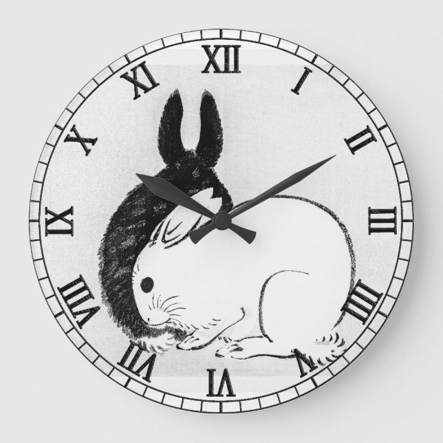 Vintage Black and Whie Rabbit Bunny Large Clock (Front)