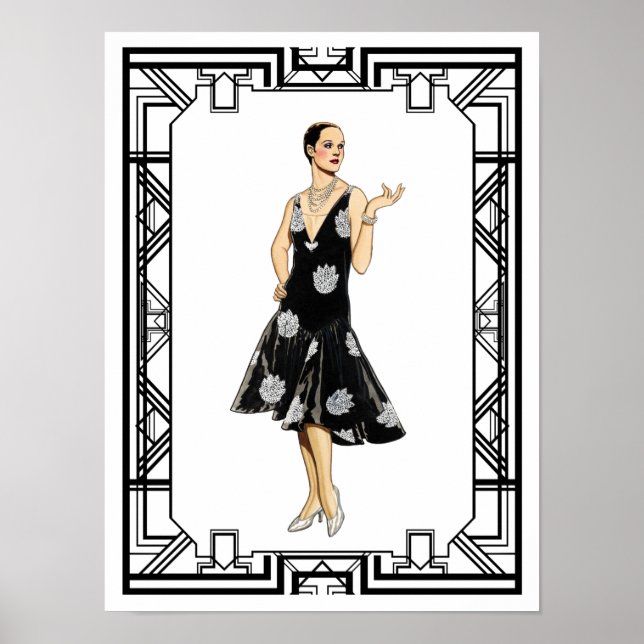 Vintage Black and White 1930s Beaded Dress Poster (Front)