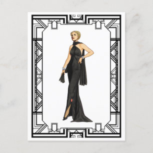 Vintage Black and White 1930s Silk Gown Fashion Postcard
