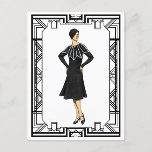 Vintage Black and White 1930s Sweater Dress Postcard