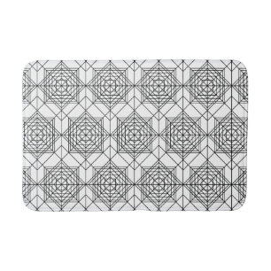 Vintage Black and White Abstract Linear Pattern Bath Mat