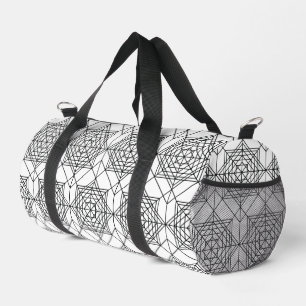 Vintage Black and White Abstract Linear Pattern Duffle Bag