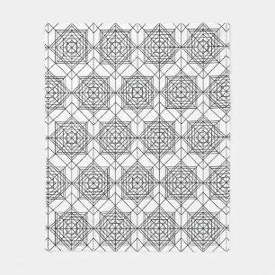 Vintage Black and White Abstract Linear Pattern Fleece Blanket