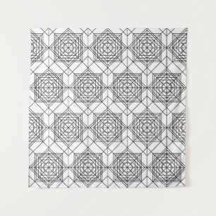Vintage Black and White Abstract Linear Pattern Tapestry