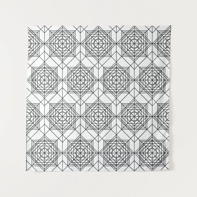 Vintage Black and White Abstract Linear Pattern Tapestry (Front)