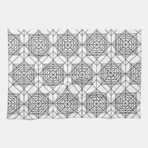 Vintage Black and White Abstract Linear Pattern Tea Towel