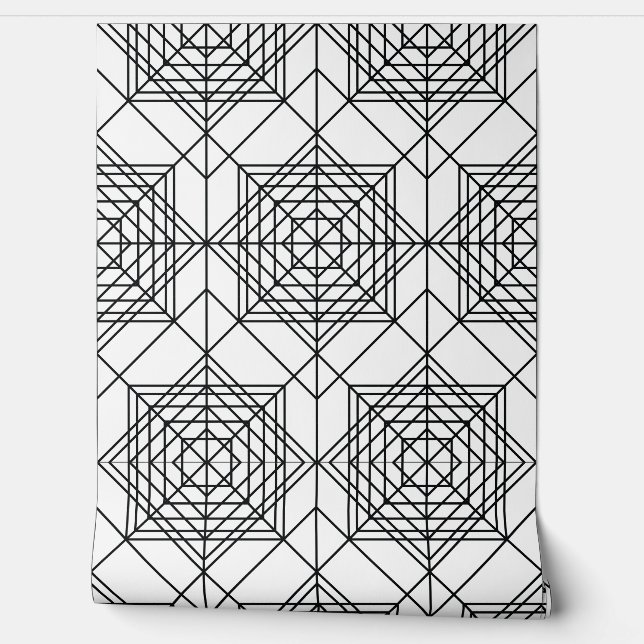 Vintage Black and White Abstract Linear Pattern Wallpaper (Unrolling)