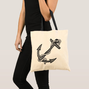 Vintage Black and White Anchor and Rope Tote Bag