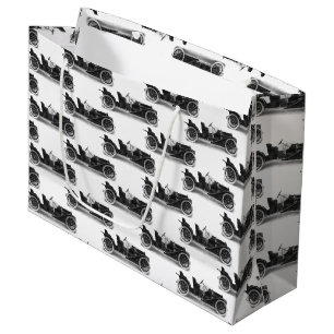 Vintage Black and White Antique Car - Classic Auto Large Gift Bag