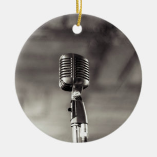 Vintage Black and White Audiophile Microphone Ceramic Tree Decoration